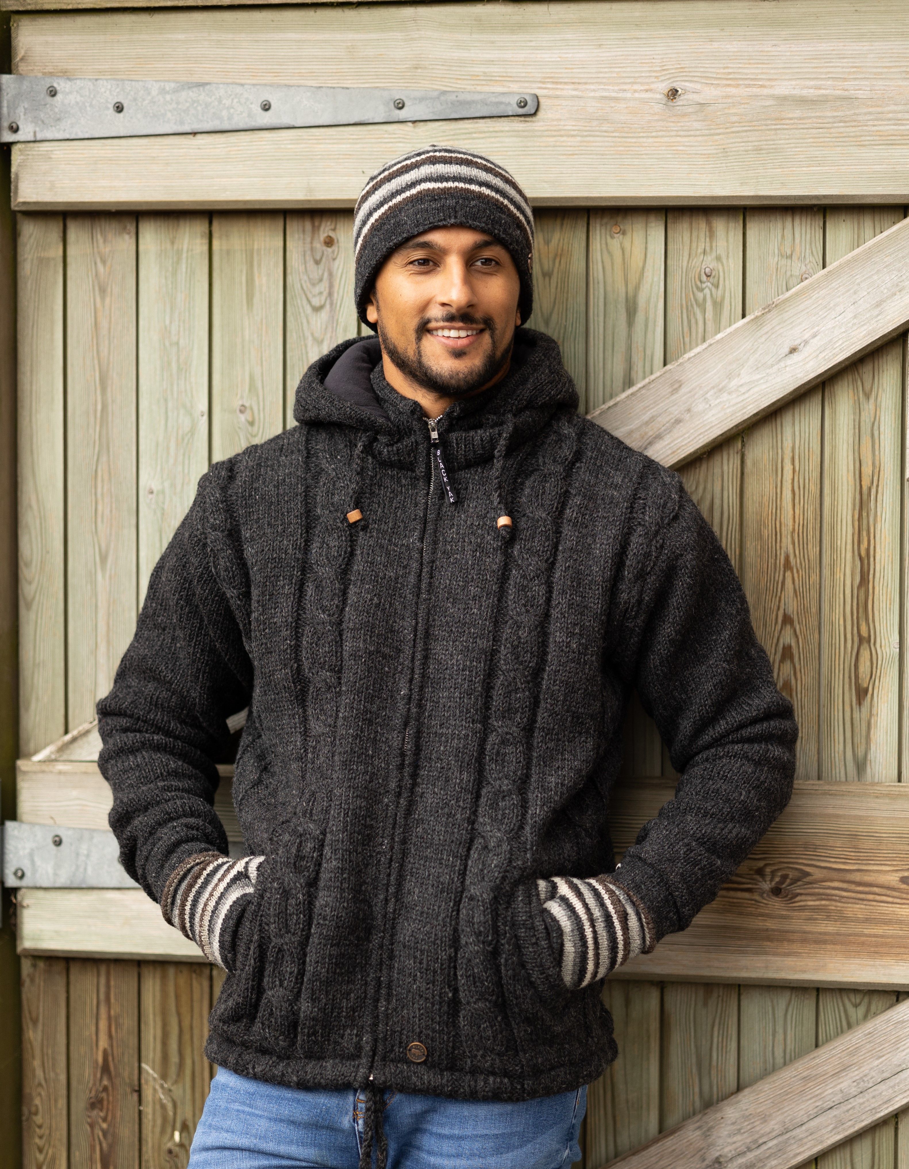 JACKETS.  Beautifully hand knit, lined pure wool jackets with detachable hoods.
